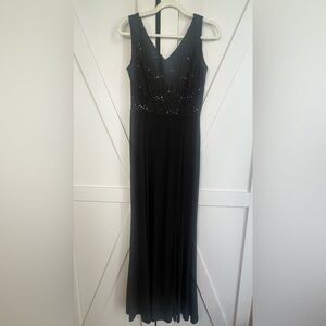 Black Sequin Bodice Maxi Dress - Women's Evening Gown